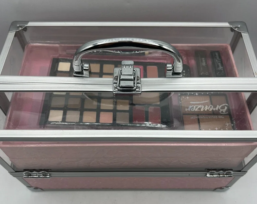 The Color Workshop Makeup Train Case Pink Cosmetic Kit Eyeshadow Lip Gloss New